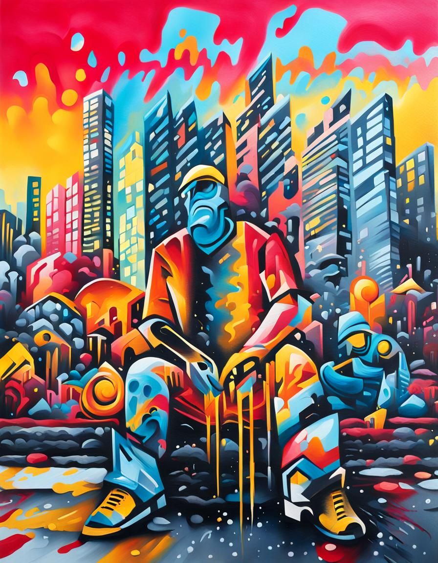 Vibrant Graffiti Art of a Melting Cityscape