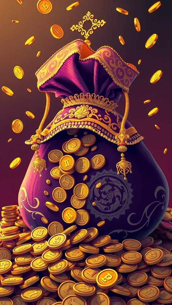 Treasure Bag Overflowing with Gold Coins