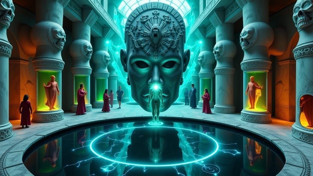 Dreamlike Scene of Magic Surrealism: Ancient Statue Amidst E...