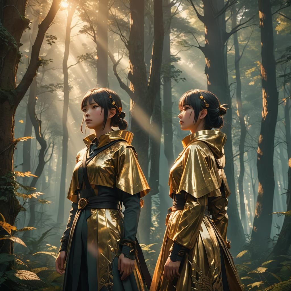 Mystical Forest: Two Anime Women in 3D Art