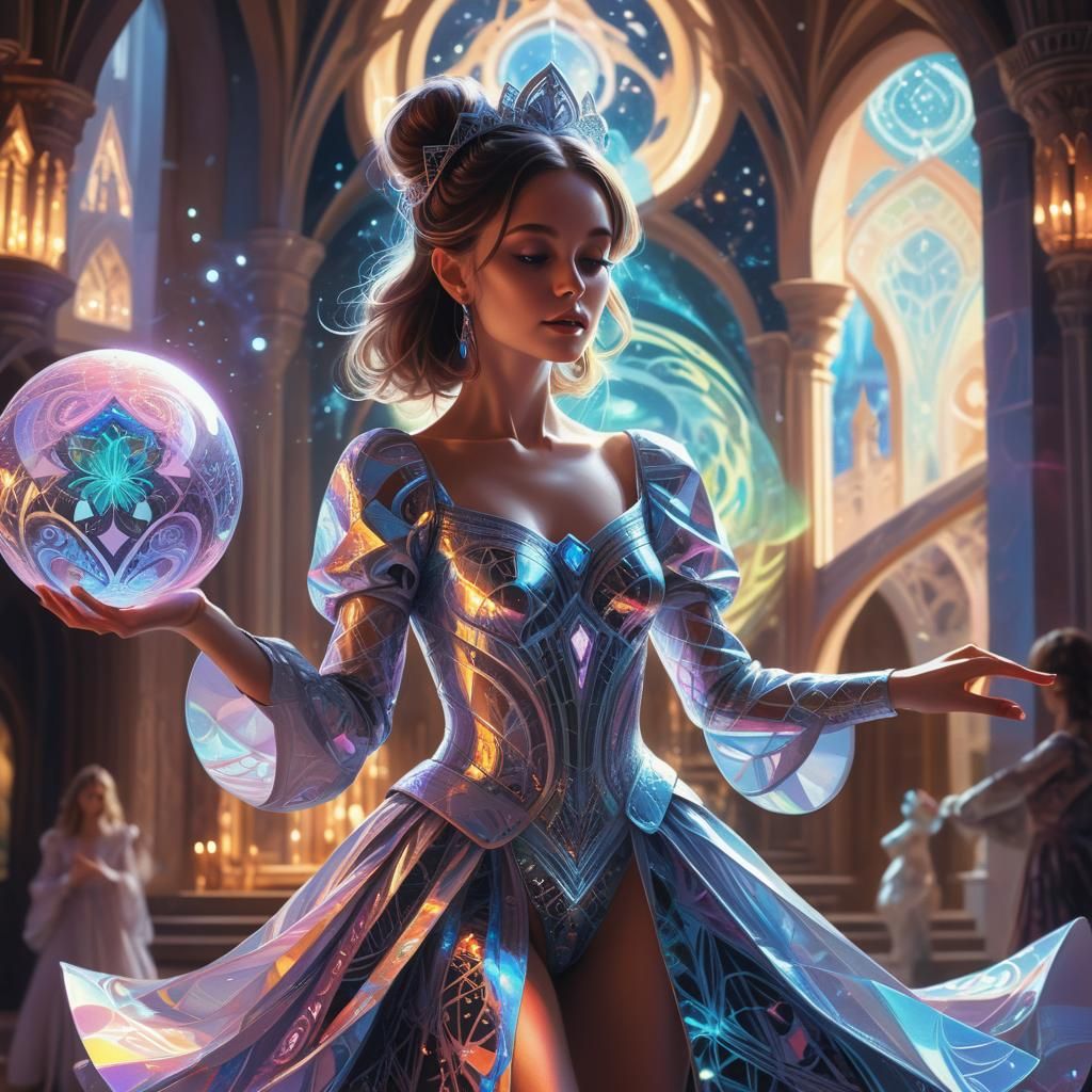 Woman Dancing with Enchanted Ball in Castle