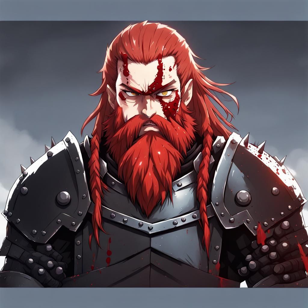 Dwarf Warrior in Anime Key Visual Style
