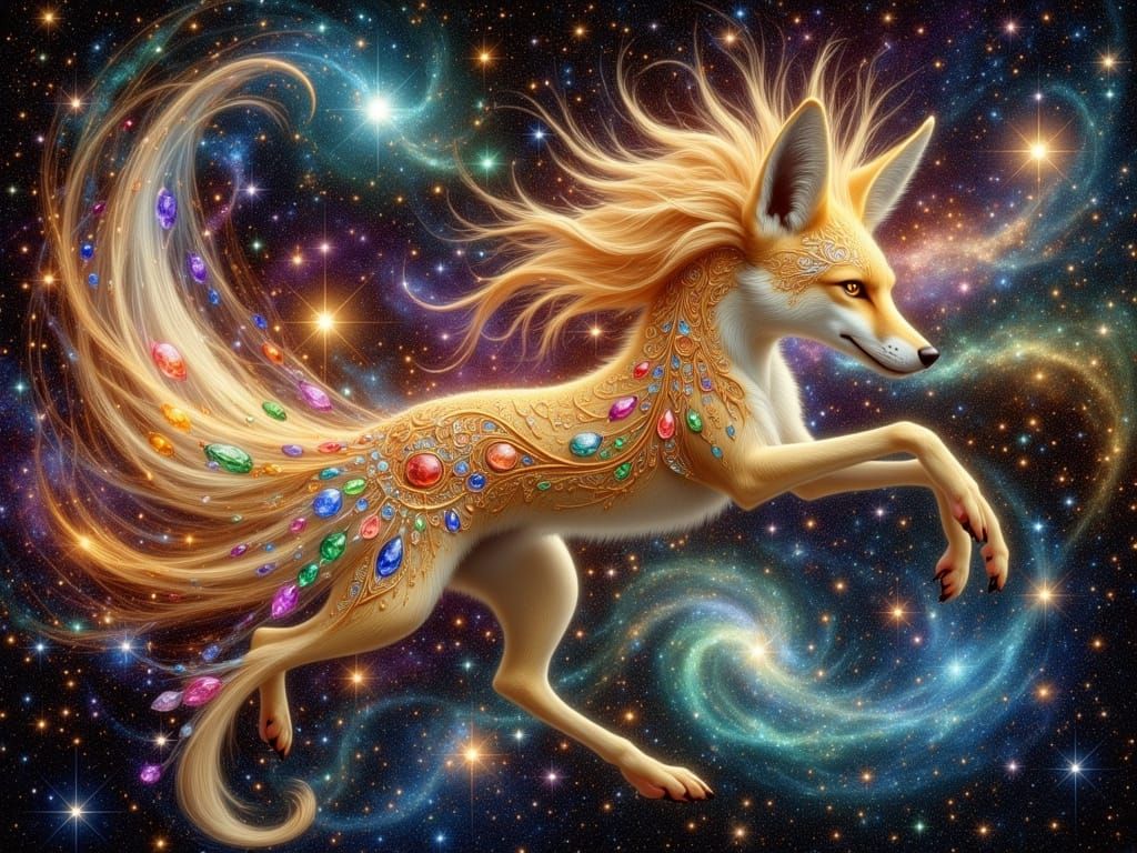Celestial Nine-Tailed Fox in Art Nouveau Style