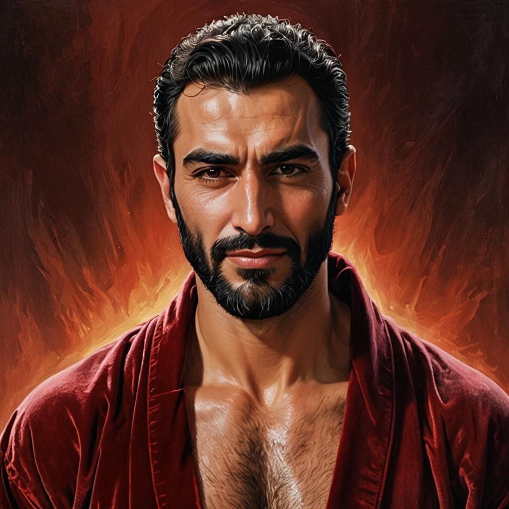 Radiant Middle Eastern Man in Red Velvet Robe