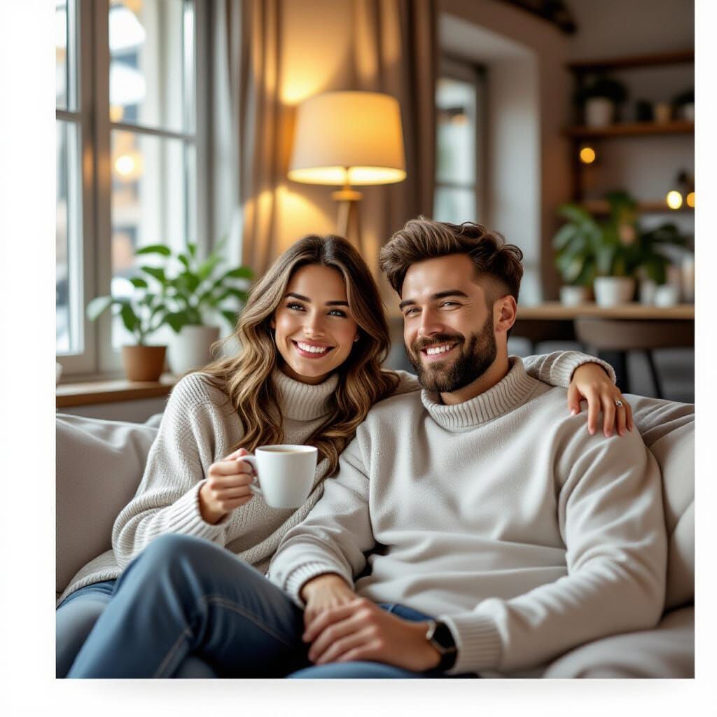 Couple Relaxing on Sofa in Warm Evening Light
