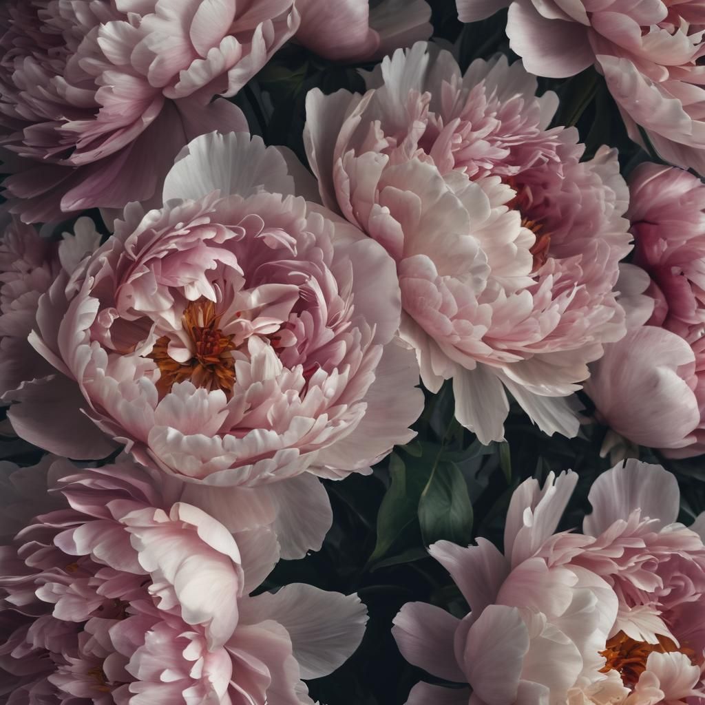 Peonies Still Life in Sfumato Art Style