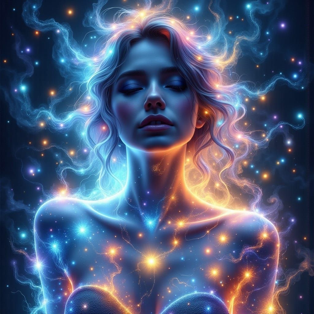 Woman Enveloped in Ethereal Light: A Digital Painting