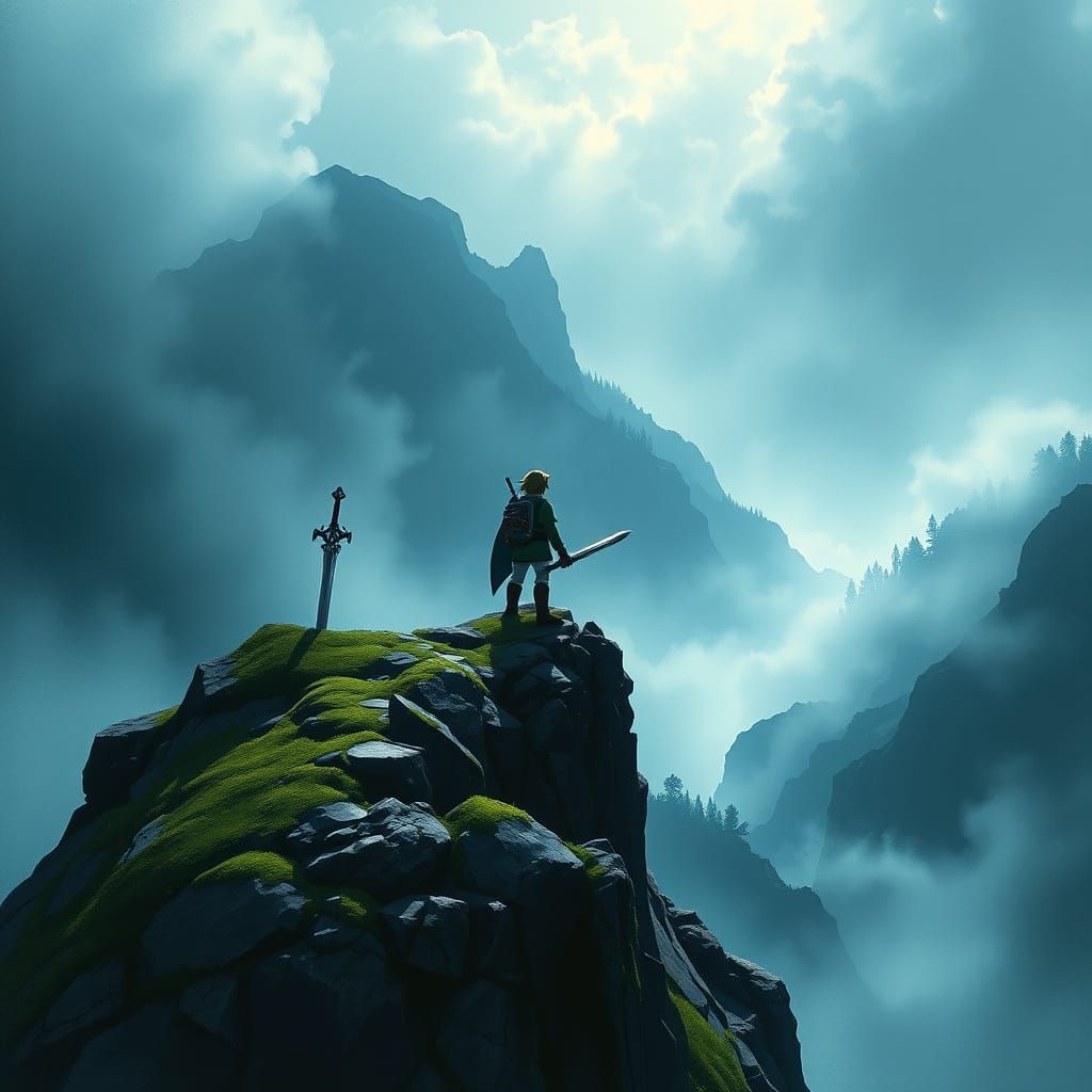 Heroic Link on Moss-Covered Mountain Peak