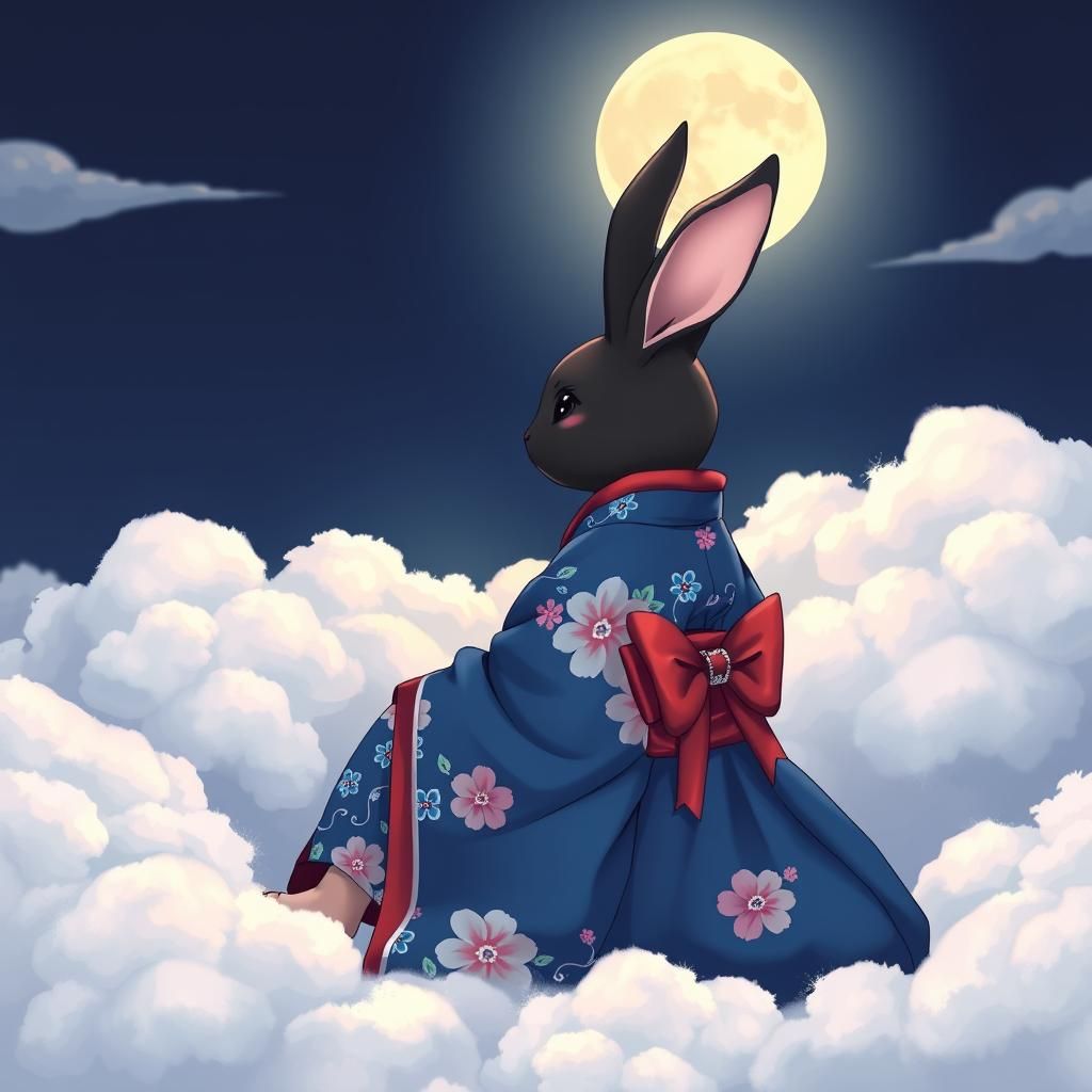 Kawaii Rabbit Woman in Kimono, Anime Style