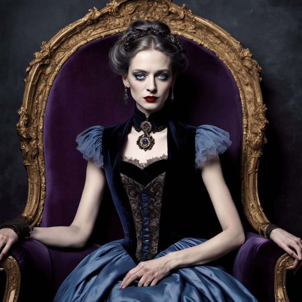 Elegant Gothic Lady in Victorian Opulence