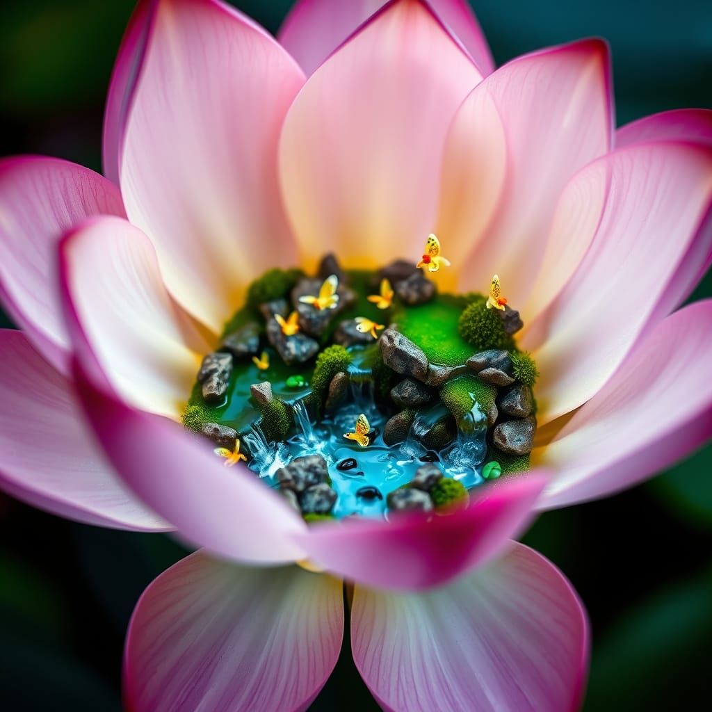 Miniature World Inside a Lotus Flower