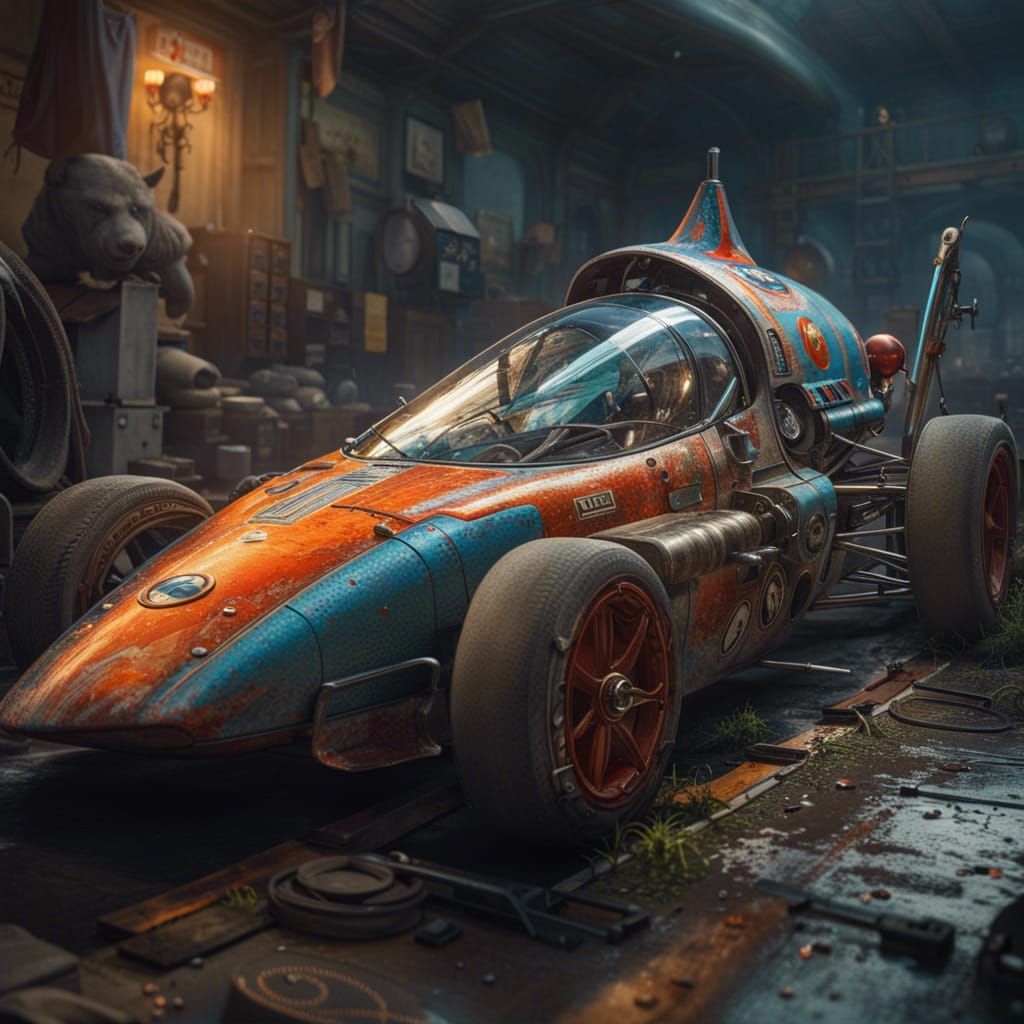 Hyperrealistic Rocket Racecar in Photorealistic Style
