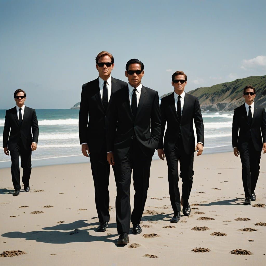 Men in Black Beach Scene