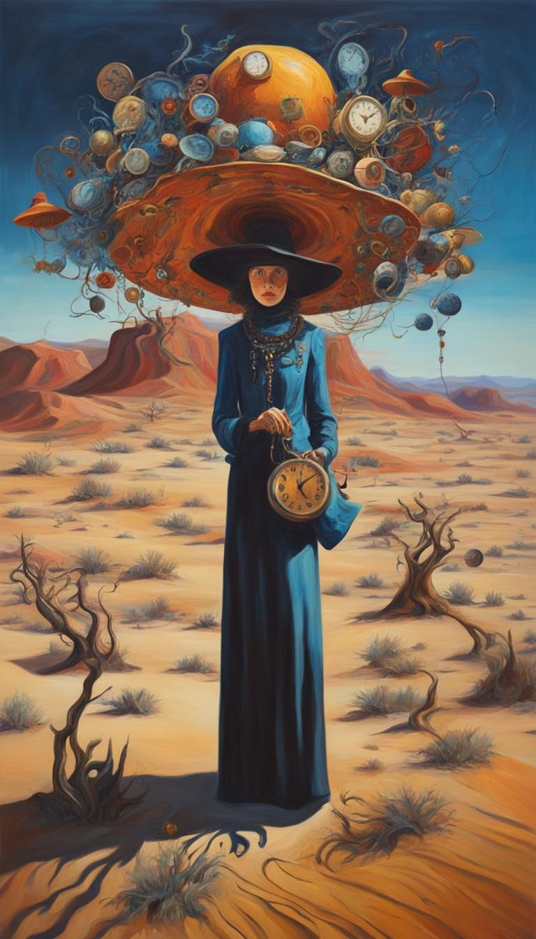 Surreal Woman in Dreamlike Hat, Oil Painting
