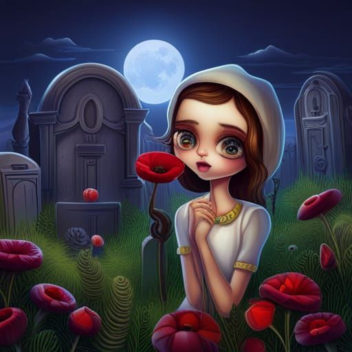 Cute Ghost in Graveyard: Candy Art Style