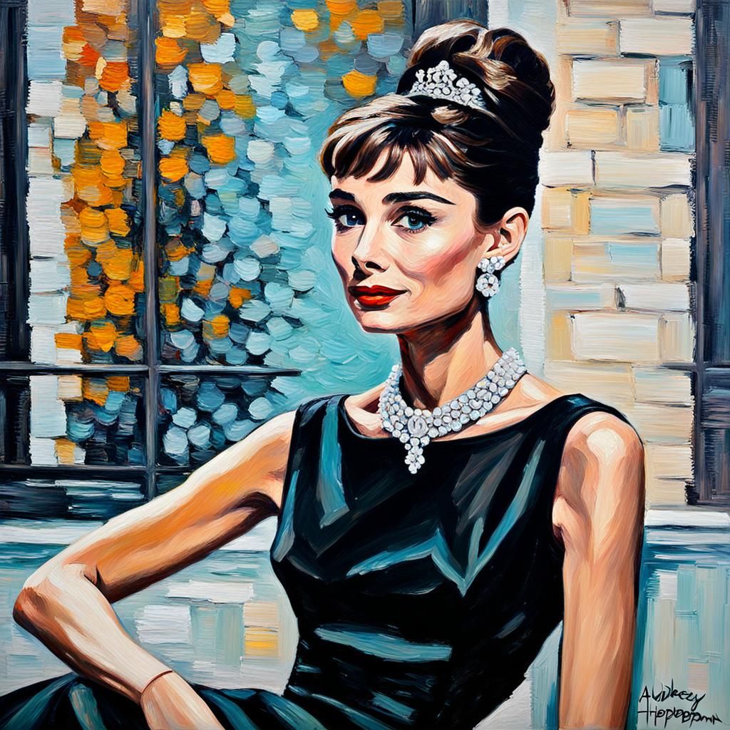 Audrey Hepburn in Little Black Dress, Neo-Impressionist Pain...
