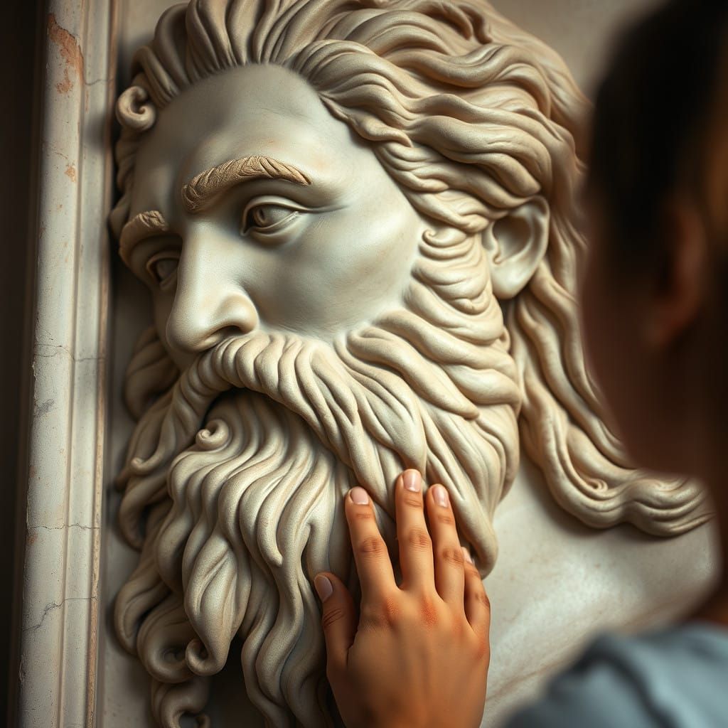 High Definition Portrait of Mythological Samson in Bas-Relie...