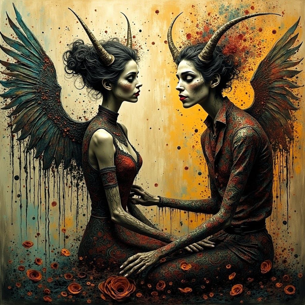 Angel and Devil in Turmoil: A Psychedelic Surrealist Masterp...