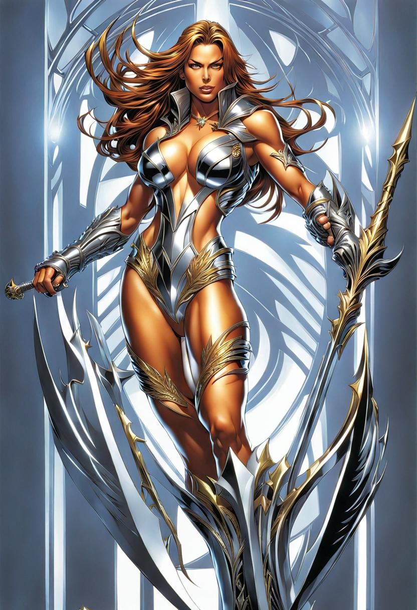 Anime Witchblade in Silver and Gold Armor