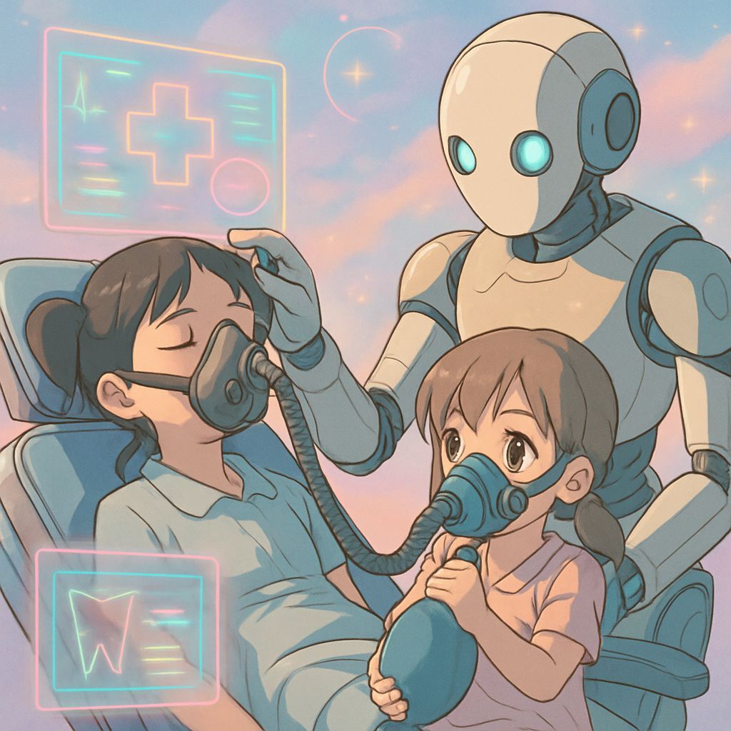 Futuristic Dentist Dreamscape in Anime Style