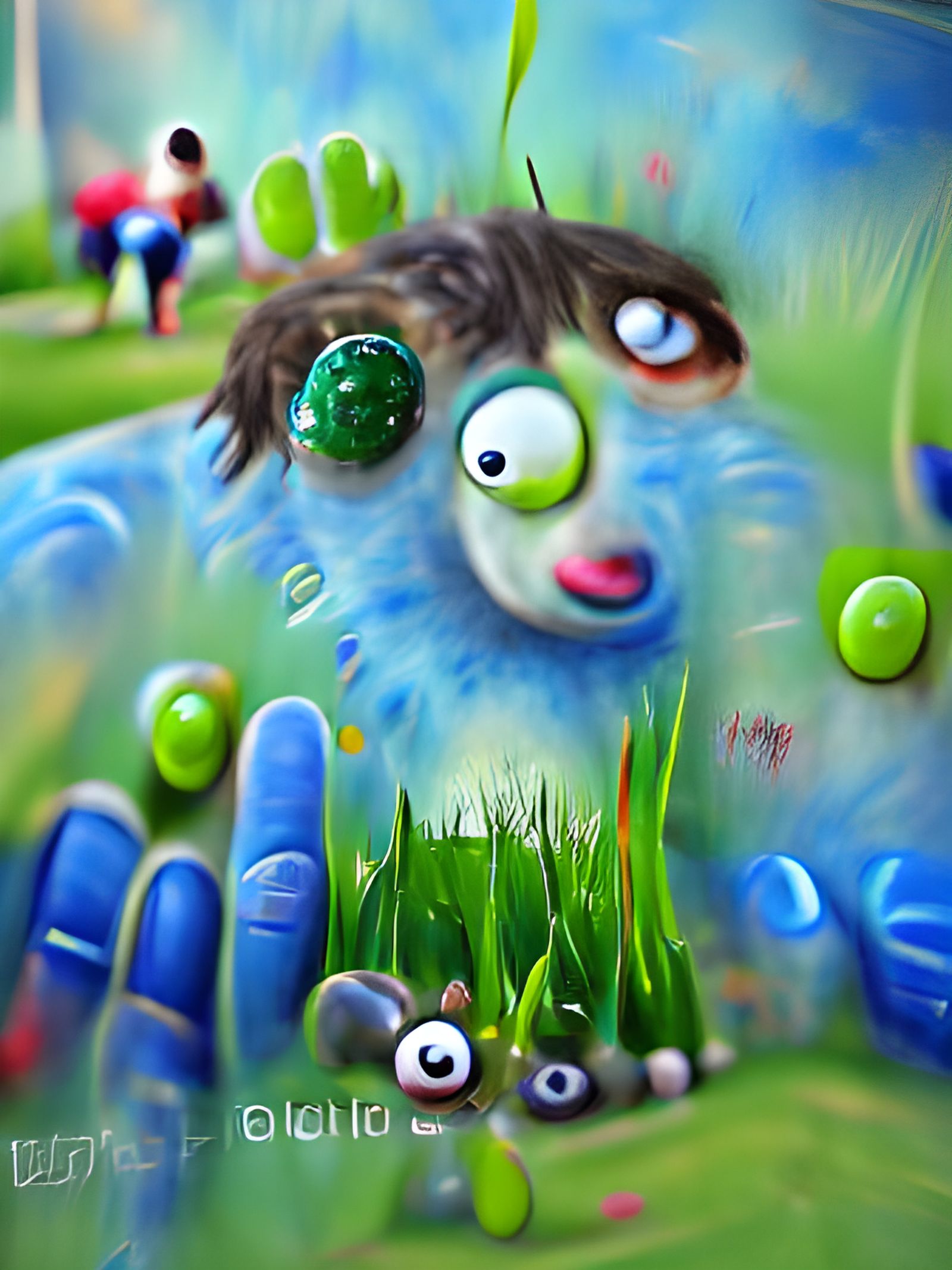Giant Blue Furry Creature in 3D Render
