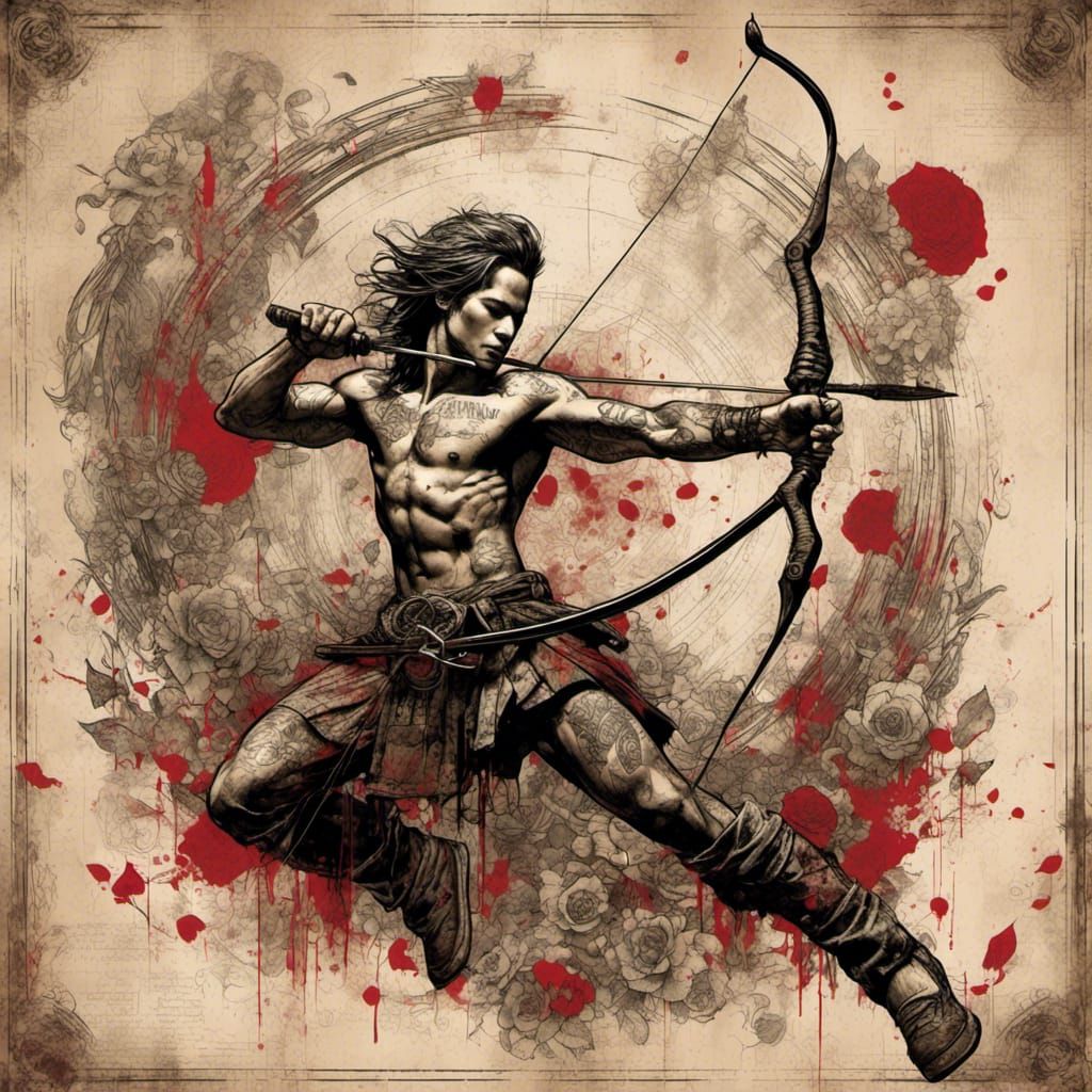 Cupid Ready for Action in Grunge Poster Style