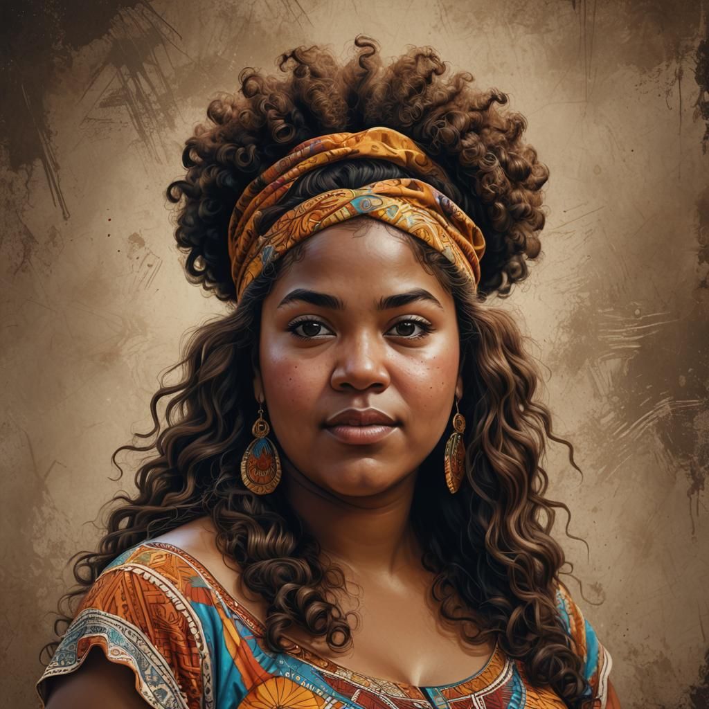 Hyperrealistic Portrait of a Chubby Afro-Latina Woman