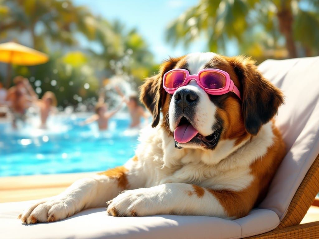 Relaxed Saint Bernard Soaks Up Summer Fun