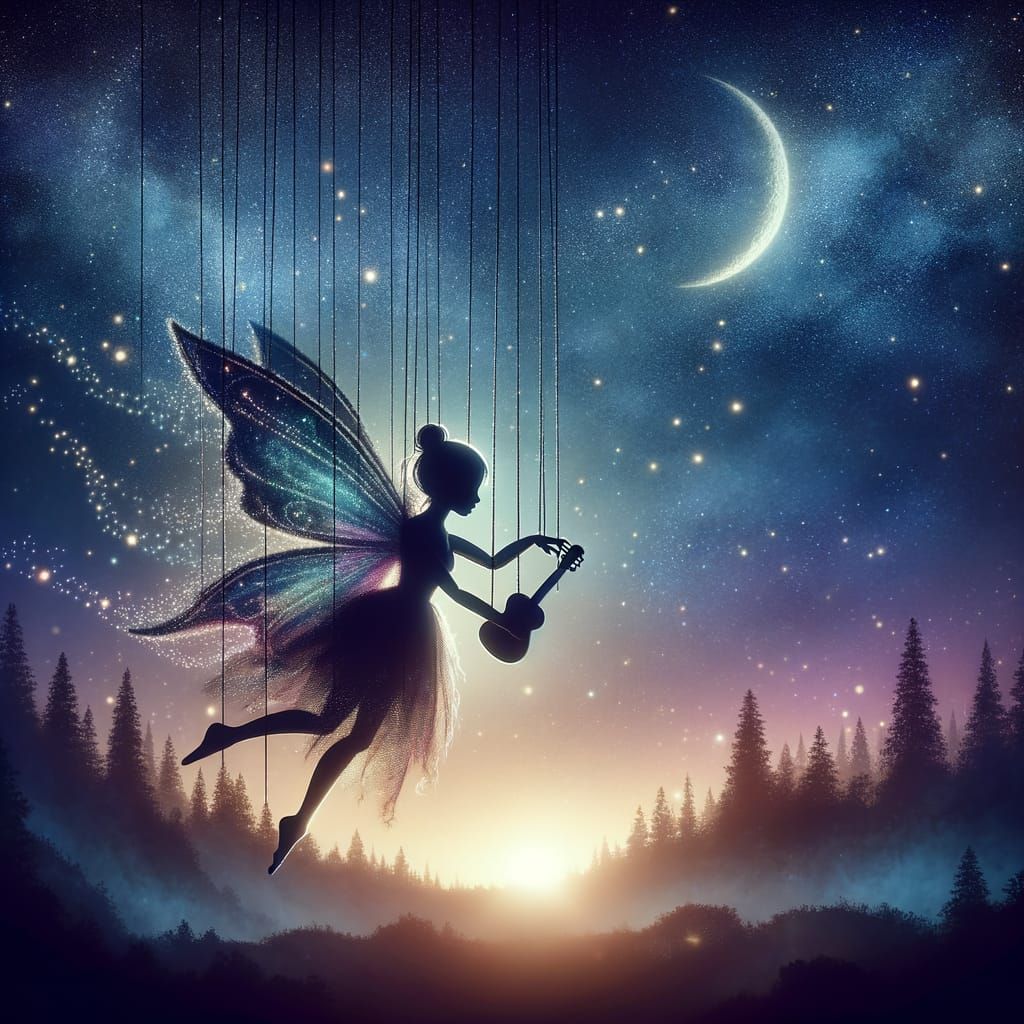 Ethereal Fairy Marionette Under Crescent Moon