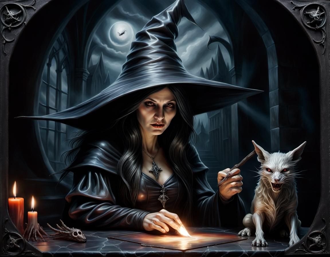 Encaustic Witch Casting a Malevolent Spell