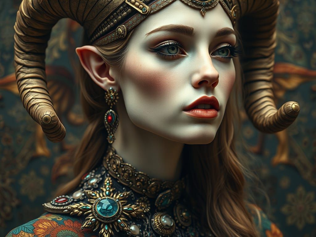 Pre-Raphaelite Faun Portrait in Hyperrealistic Oil Painting