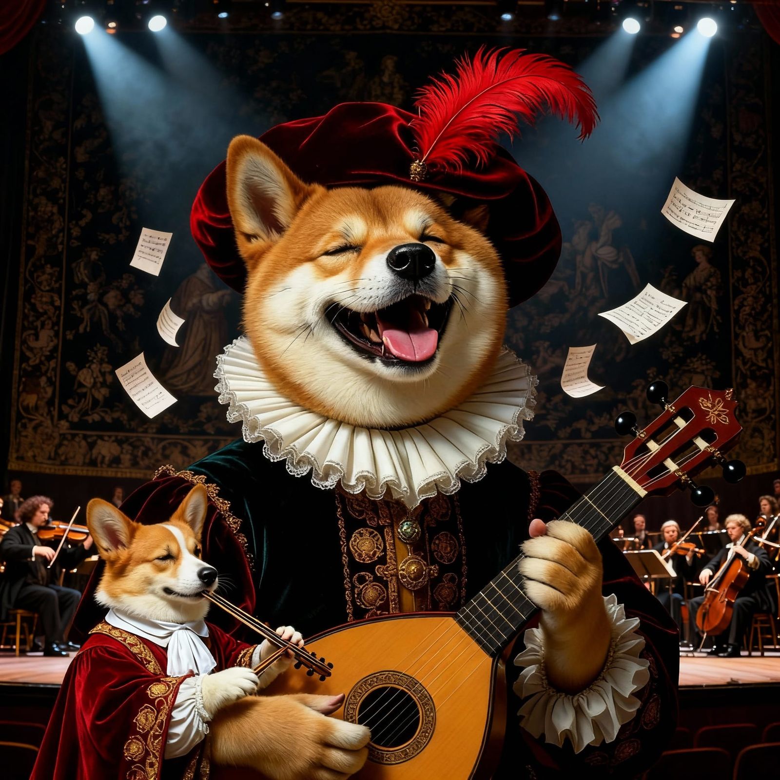 Renaissance Shiba Inu Musician Portrait