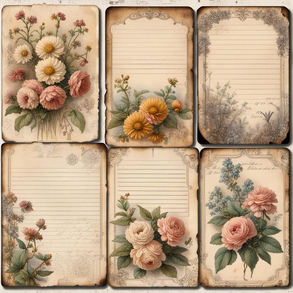 Vintage Illustration Journal Cards with Pen and Ink