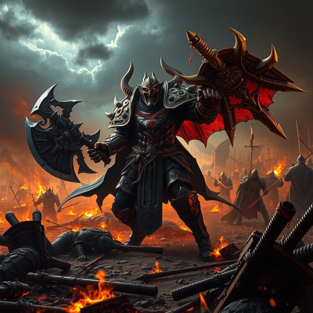 Dark Fantasy Demon Knight Charging into Battle