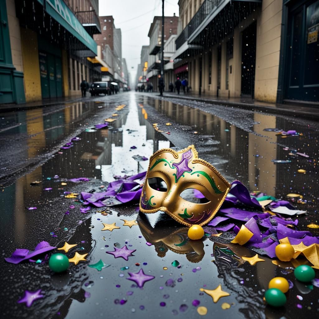 Rainy Street Scene after Mardi Gras Parade