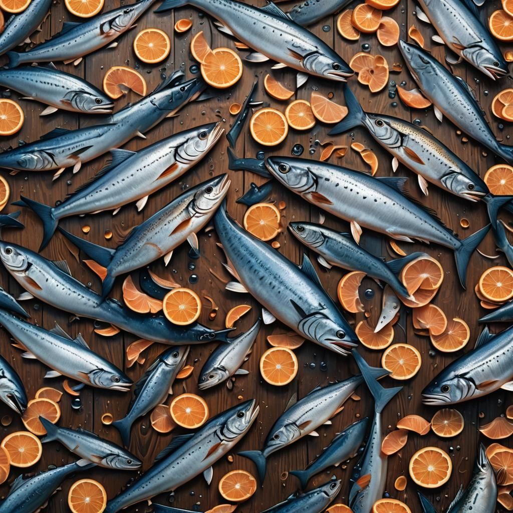 Fantasy Still Life: Fish on Wooden Table