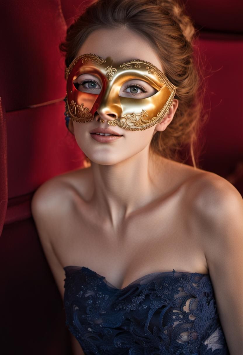 Venetian Romance: Couple in Masquerade Attire at Sunset