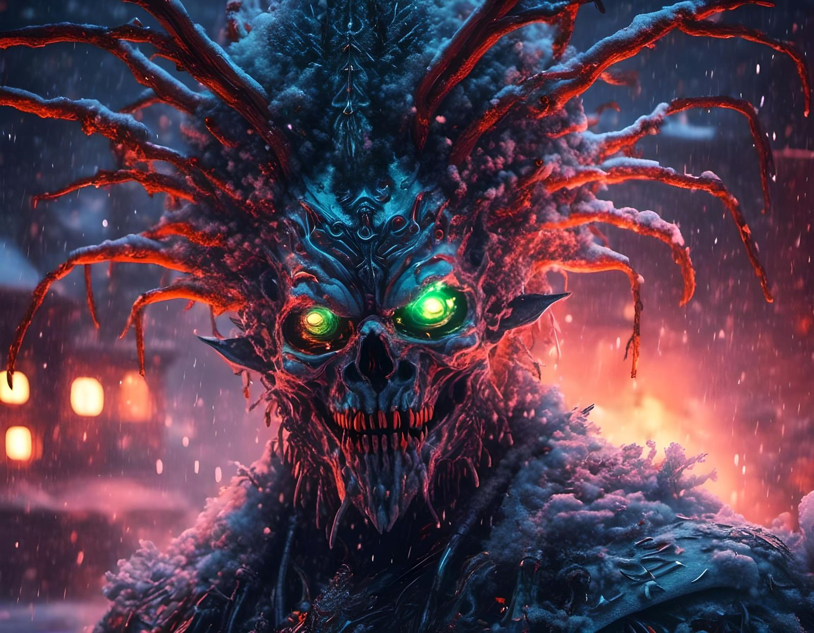 Cyberpunk Snow Monster with Bionic Implants