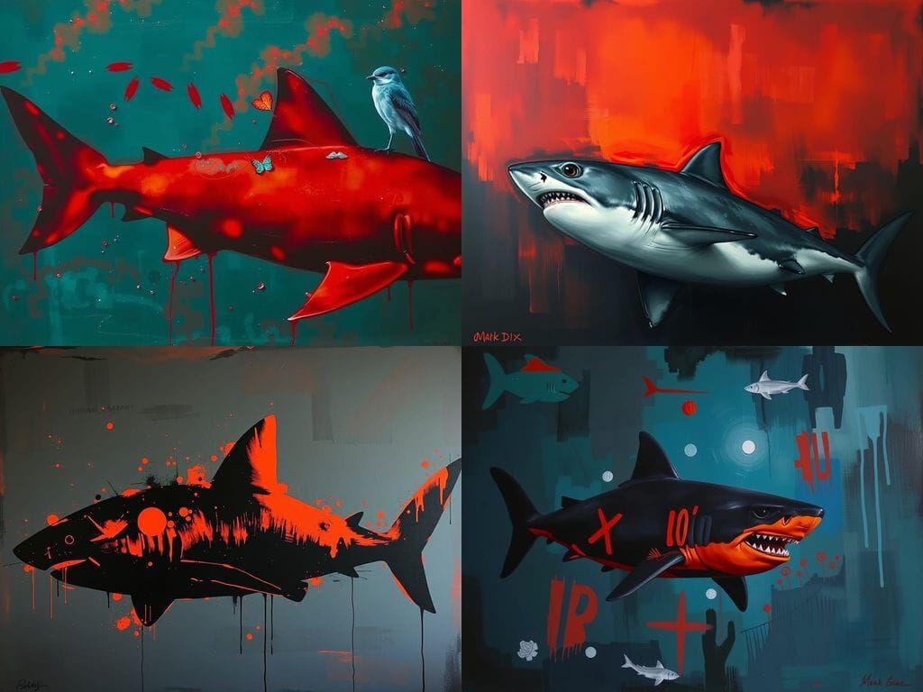 Abstract Shark in Fire Red and Black