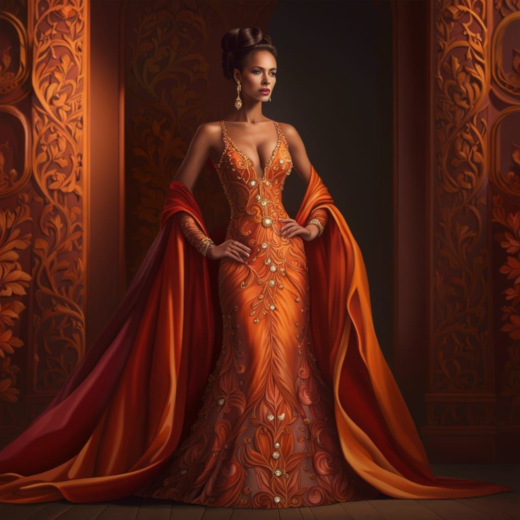 Woman in Beautiful Gown, Realistic Full Body Shot