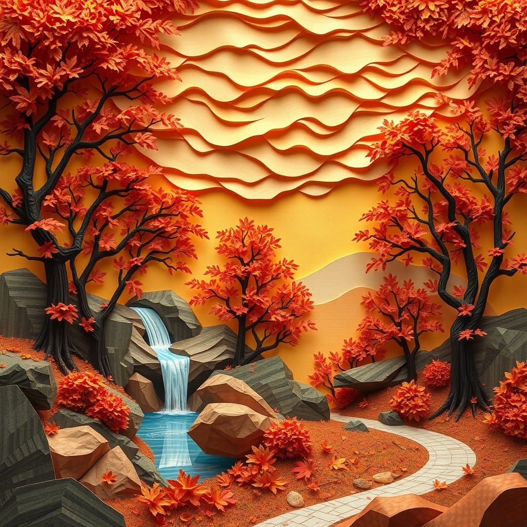 Autumn Forest Paper Collage Art with 3D Depth