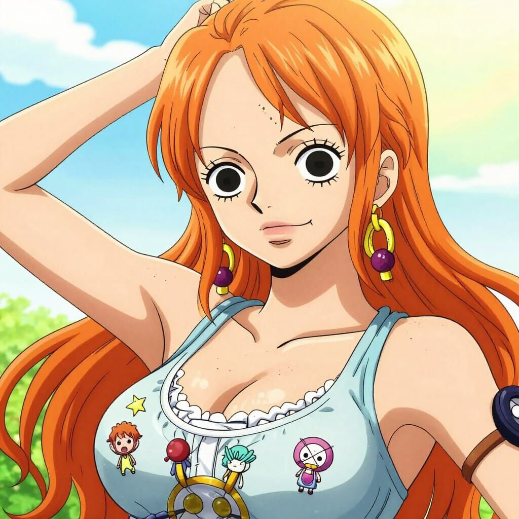 Nami From One Piece With Whimsical Figures In Anime Style