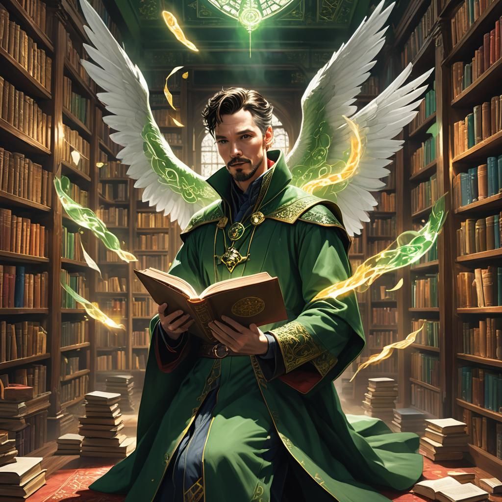 Guardian Angel Nanael Meditating in a Library