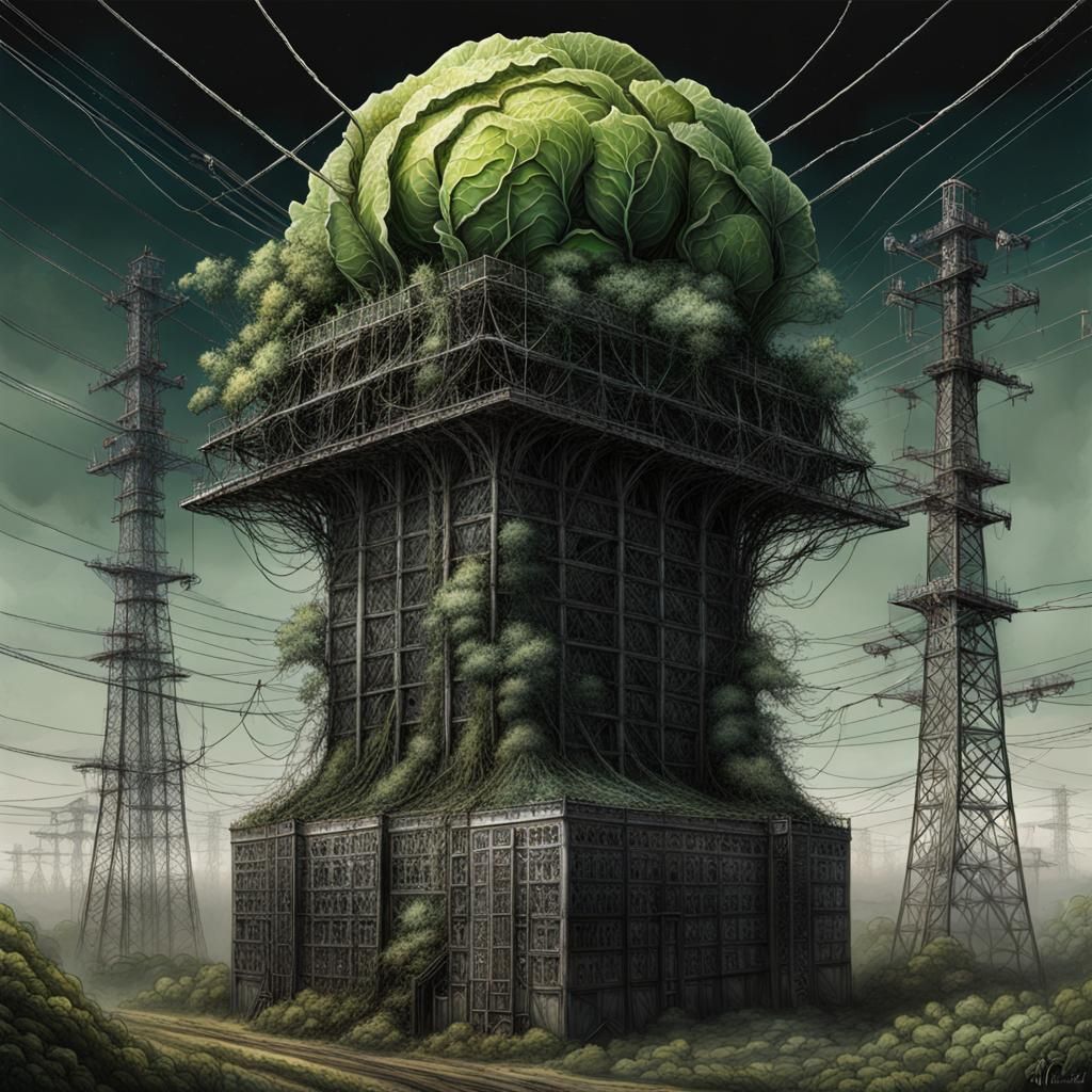 Electric Kilowatt Cabbage Power Station: Surreal Mixed Media