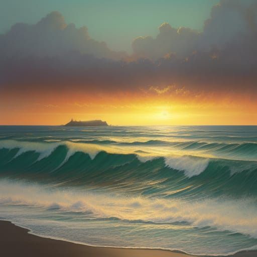 Vibrant Ocean Landscape in Oil Painting Style