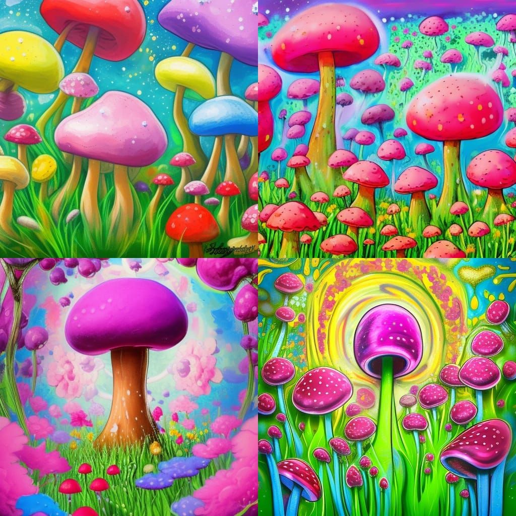 Whimsical Toadstool Fairy Ring in Graffiti Art Style