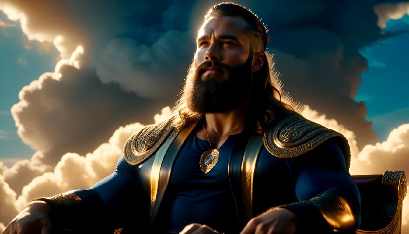 Divine Man on Cloud Throne in Golden Light