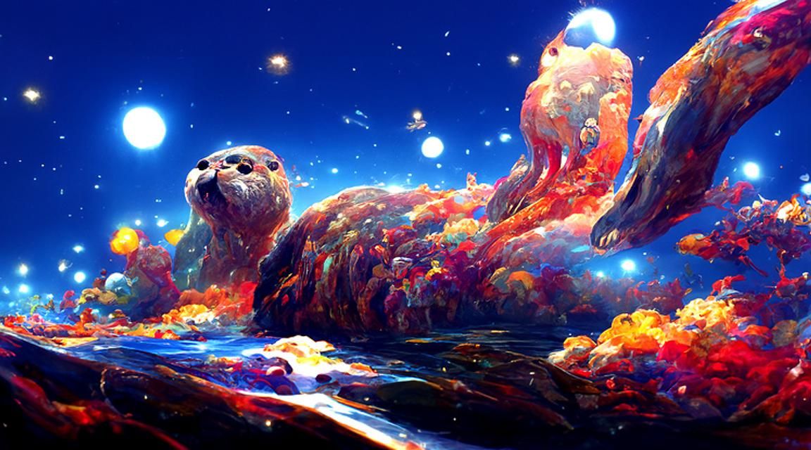 Cosmic Otter in Starry Sea, Inspired by Space Art