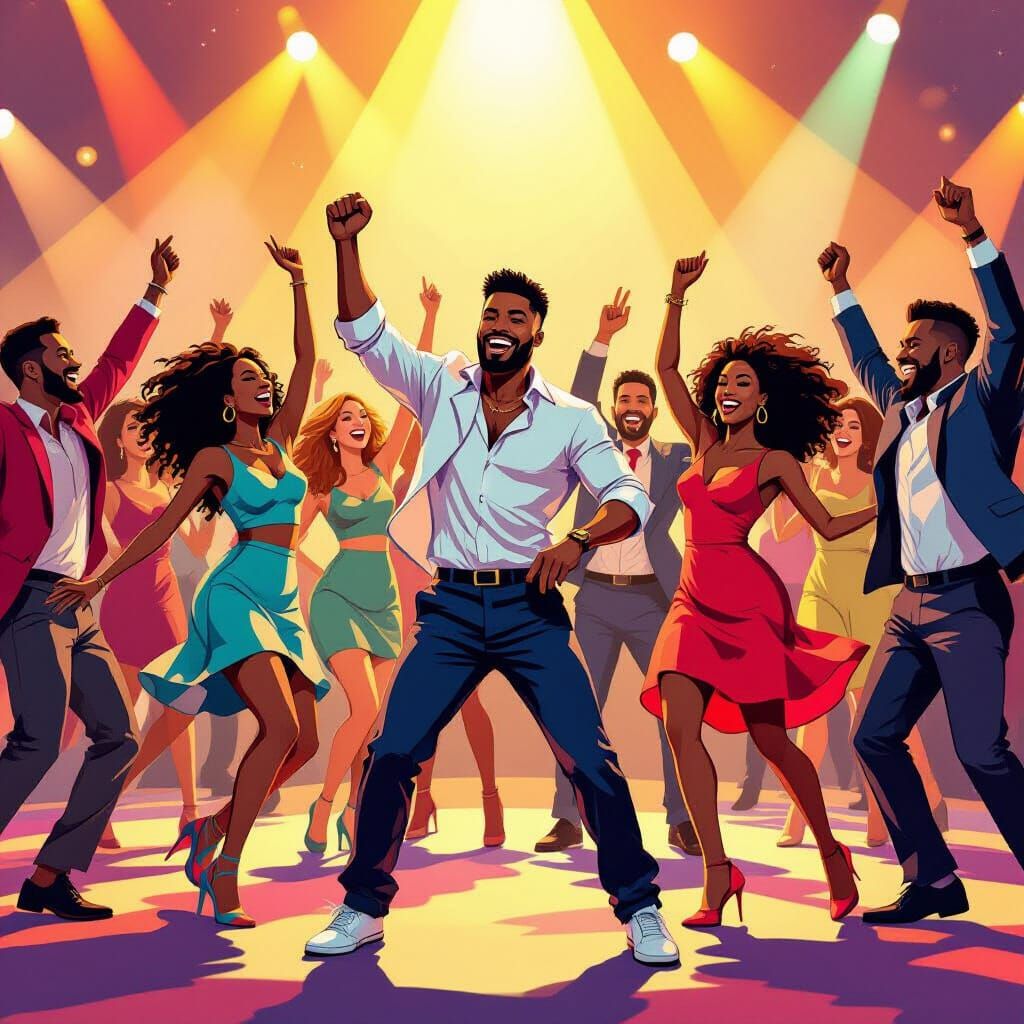 Joyful Diverse Group Dancing in Celebration