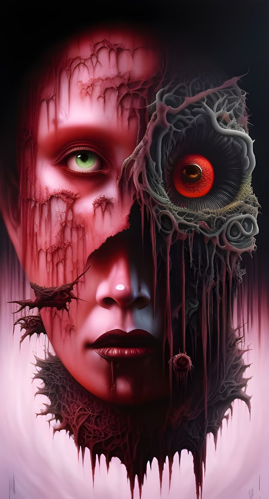 Eerie Zombie Portrait in Hyperreal Pop Art Style